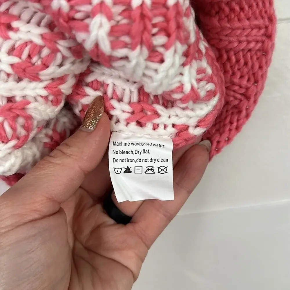 IGLOOS Pink Strawberry Acrylic Knitted Beanie Snow Hat With Pompoms One‎ Size